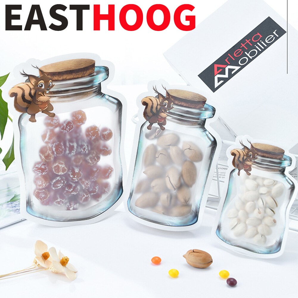 5PCs Reusable Mason Jar Bottles Bags Nuts Candy Cookies Snacks Bag Seal Fresh Food Storage Bag Snacks Zipper Kitchen Organizer