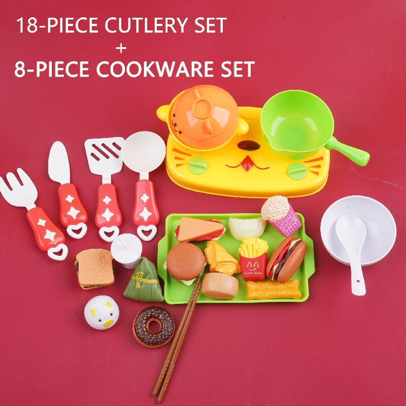 Kid's Kitchen Set Girls Toys Fast Food Pretend Play Cooking Games Miniature Foods Toy Dishes Products For Children: 18pcs and 8pcs