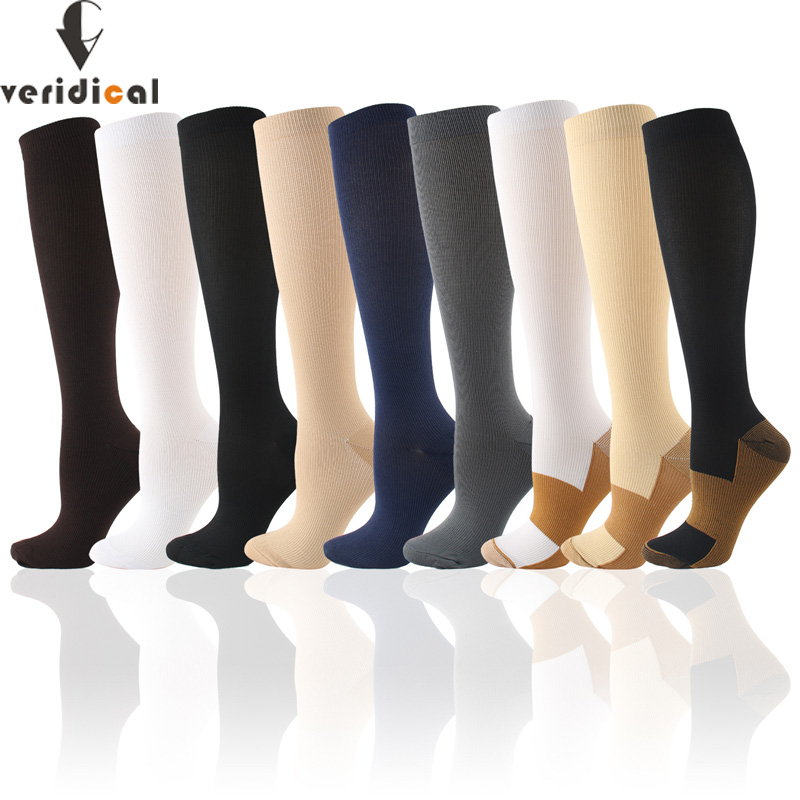 Medias de compresión para hombre y mujer, calcetines adelgazantes para la circulación sanguínea, antifatiga, cómodos, de viaje, Color sólido
