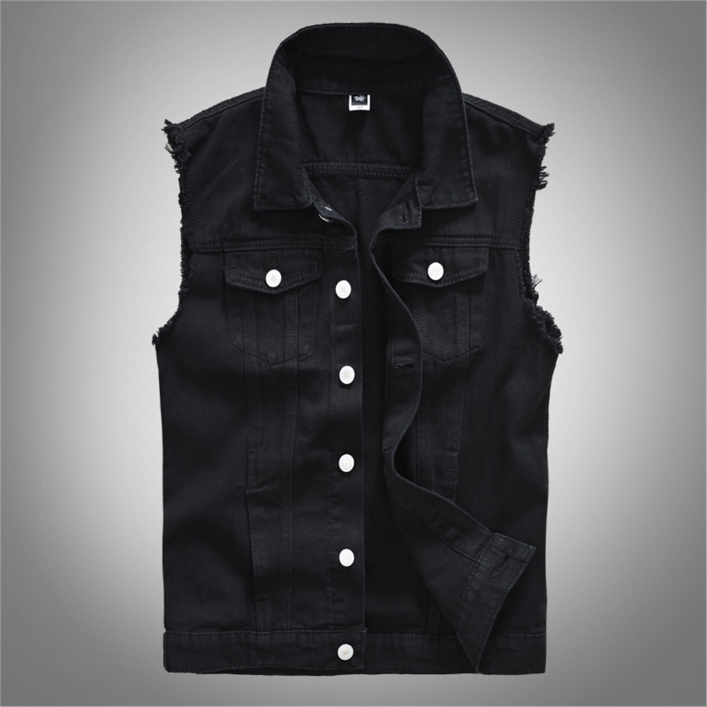 mannen vest mode toevallige denim jas mouwloos vest zwart vest denim vest top Y813