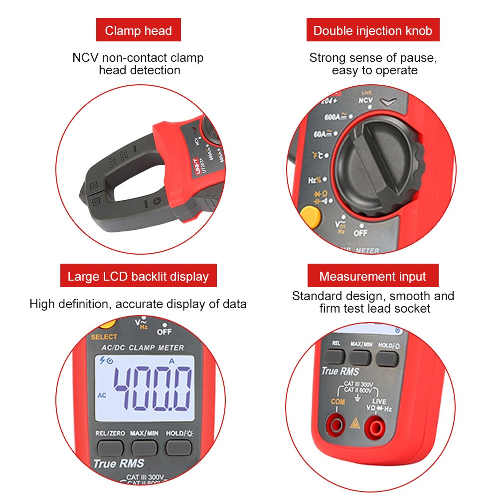 Home Current Voltage Resistance True Rms Automatic Range Clamp Meter Measuring Tools Digital Multimeter LCD Display Mini
