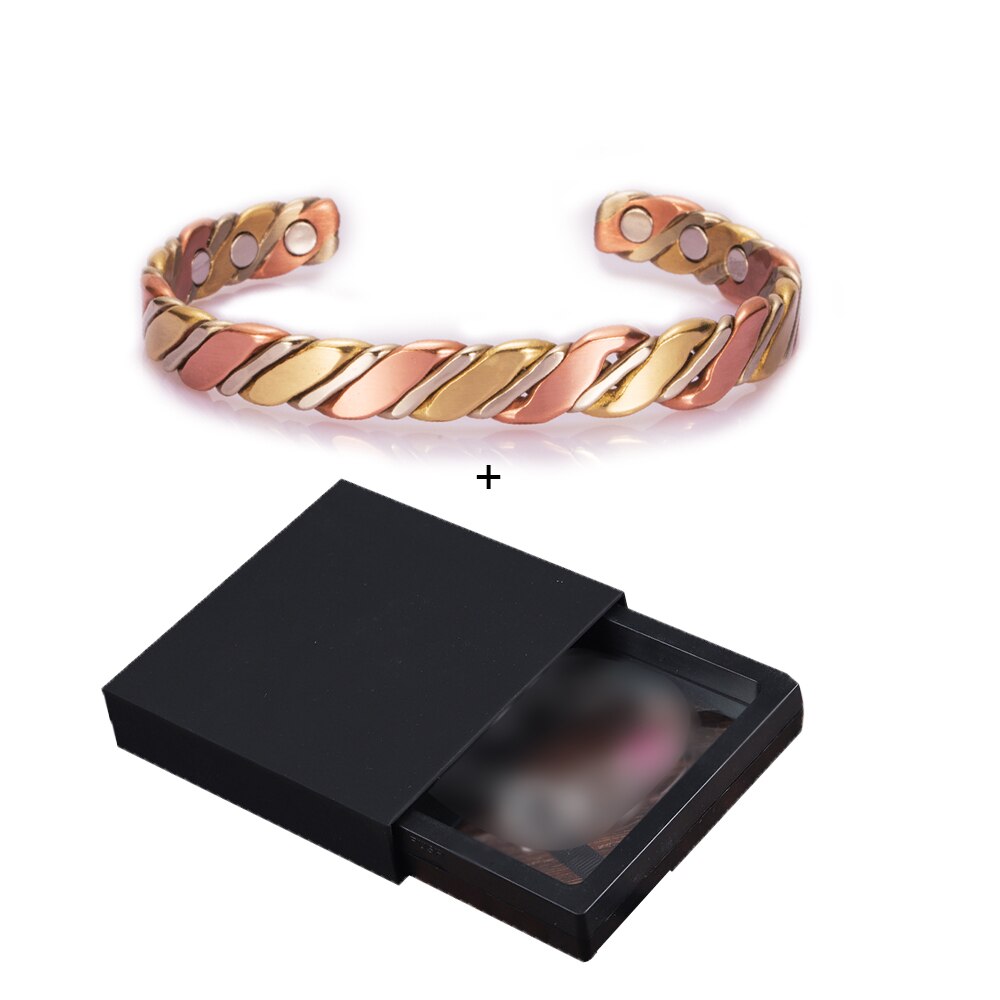 Bracelet magnétique Vinterly boule de cuivre or Rose manchette ouverte Bracelets réglables Bracelets pour femmes Bracelets de cuivre torsadés: CB011 box