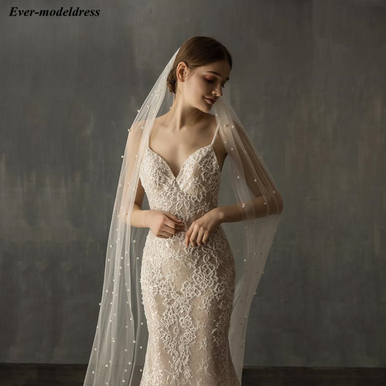 Eine Schicht Hochzeit Schleier Mit Kamm Perlen Weiß Elfenbein Weiche Tulle Braut Schleier Günstige Hochzeit Zubehör