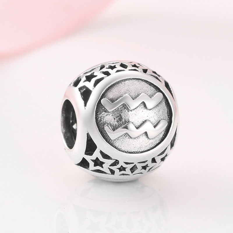 Vintage ▾ 925 sterlina d'argento Aquarius stella Segno Dello Zodiaco Perline Pendenti E Ciondoli in forma Originale JIUHAO Braccialetto di Fascino Monili che fanno