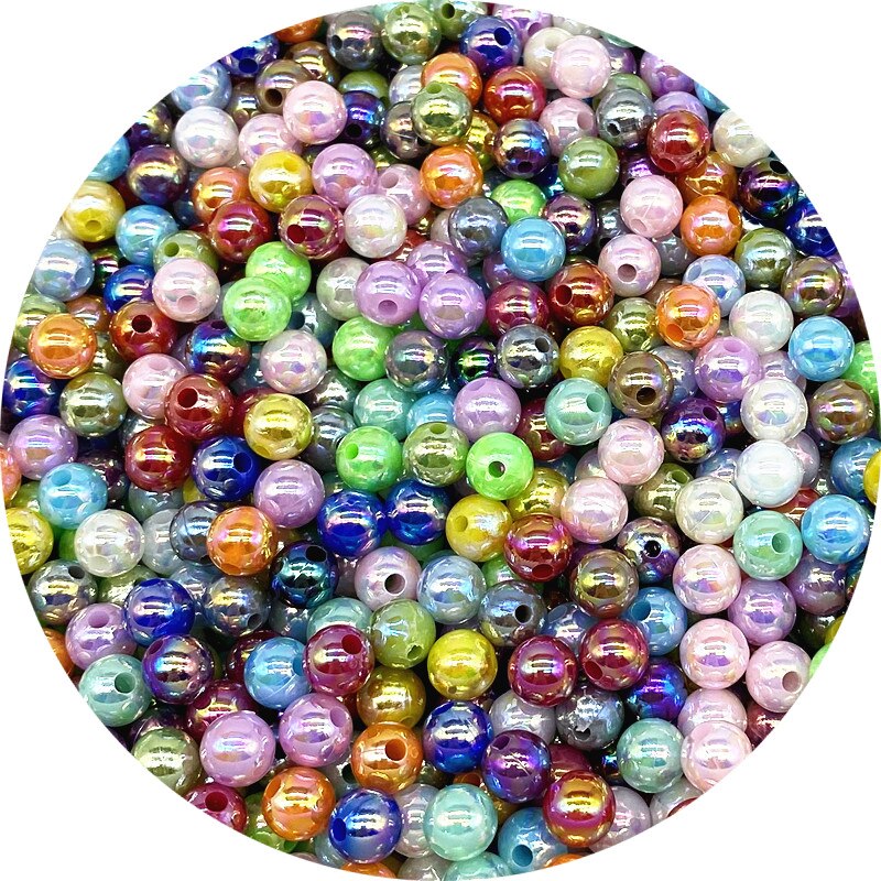 6 8 10mm AB Color Plating Acrylic Beads Loose Spacer Round Garment Jewelry Making DIY #Ro