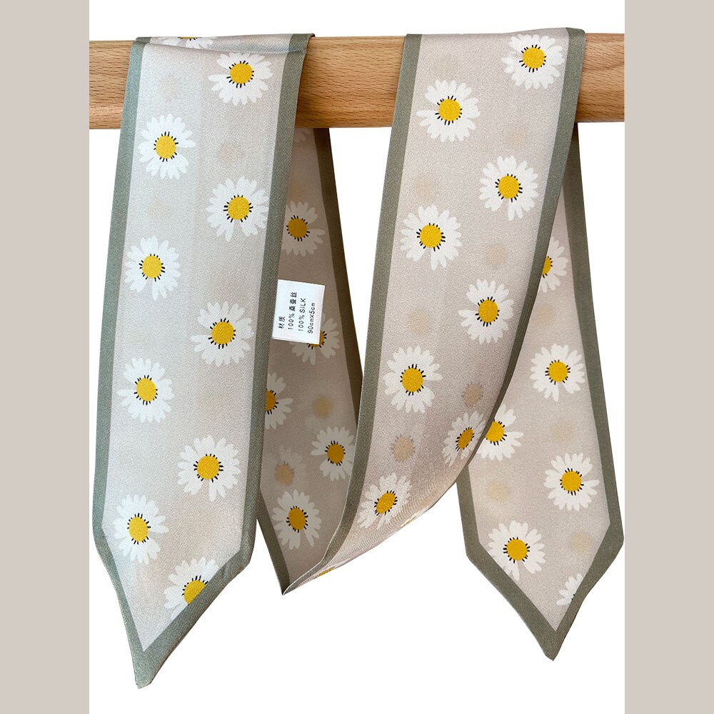 High Natural Silk Skinny Scarf Women Necktie Female Neckscarf Bag Decor Ribbon Long Narrow Neck Tie Scarves for Women: Daisy
