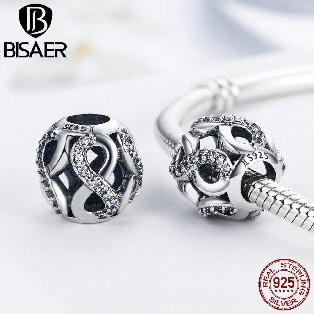 BISAER 925 Sterling Silver Infinite Charms Infinity Beads Fit Charms Silver 925 Original Bracelet Women Beads Jewelry Making