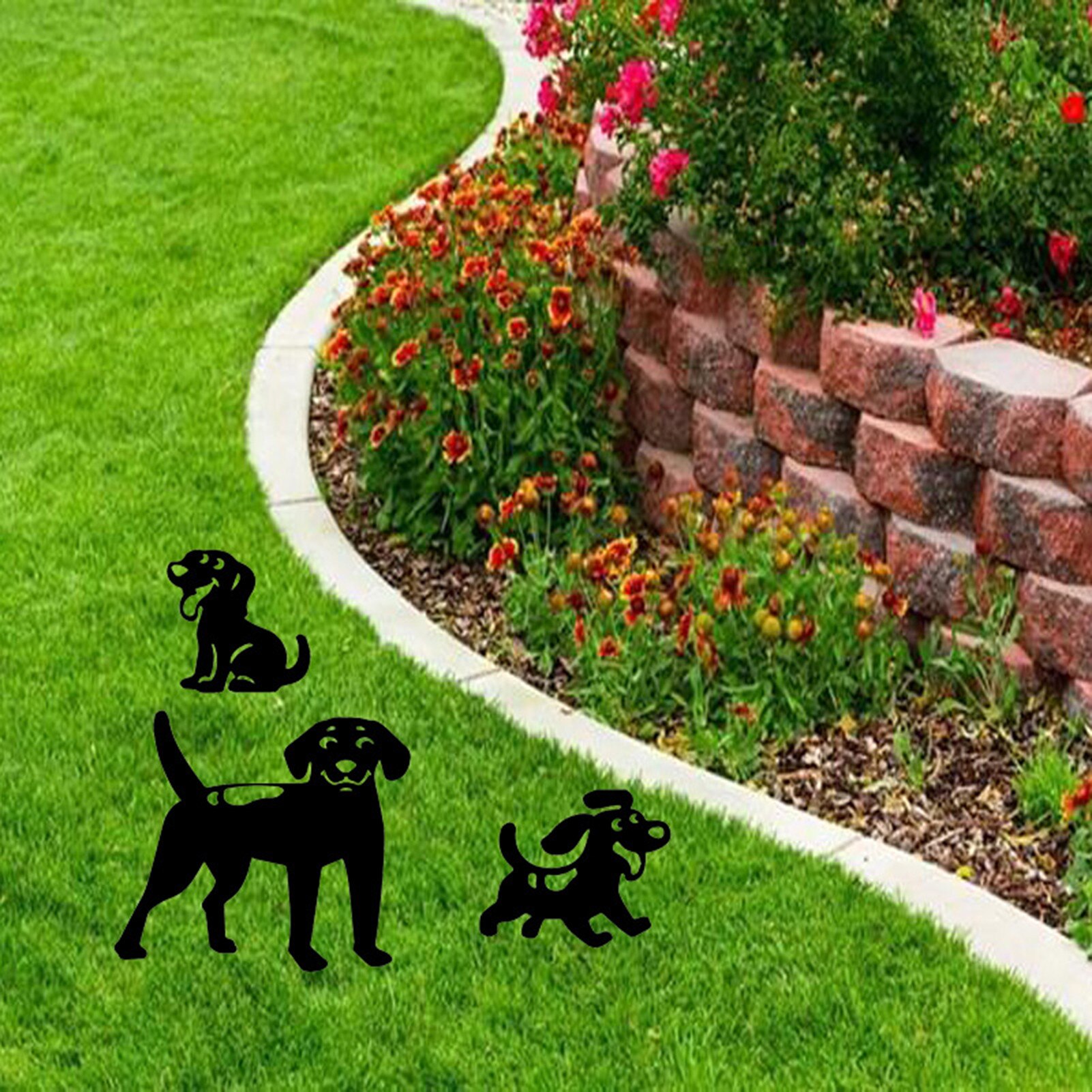 Happy Dog Metal Puppy Art Decoration Yard Decor Garden Statues Sculptures Decorated Outdoor Backyard Lawn Stakes Garden Dog