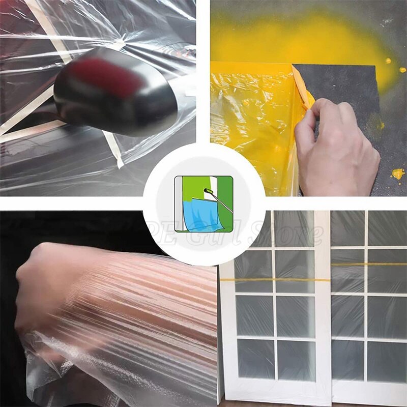 20M 110/55CM Portable Folded Overspray Protective Sheeting Oil Painting Masking Film Dust Cover Plastic Film Barrier Paint Block