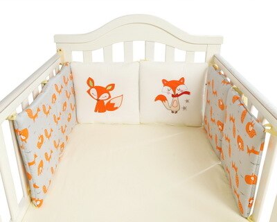 Parachoques de algodón para cama de bebé, Protector de cuna lavable para recién nacidos, con animales, juego de cama suave y transpirable: white