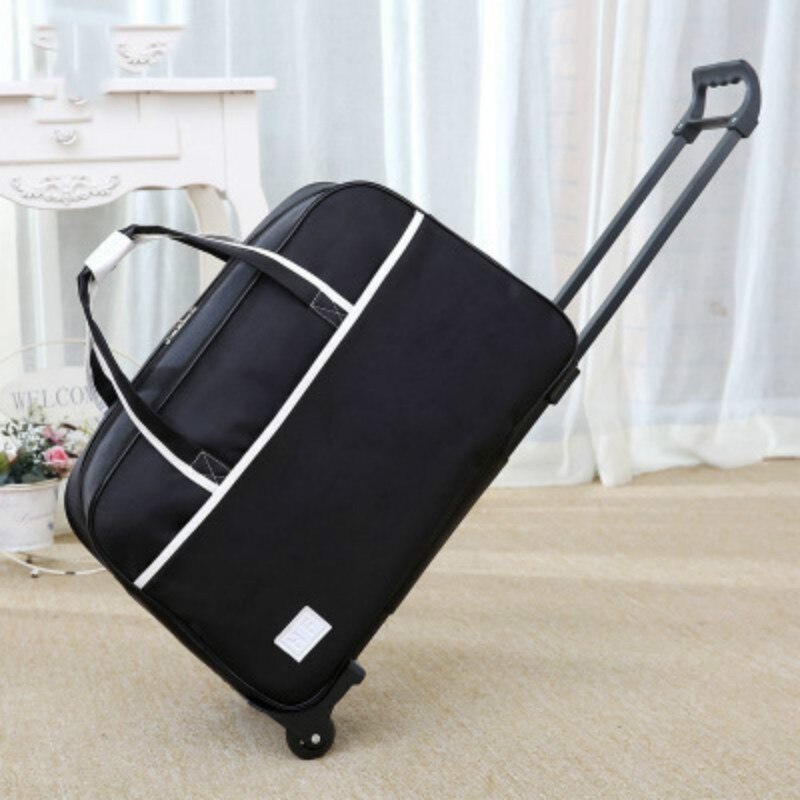 Waterproof Luggage Bag Handbag Thick Style Rolling Suitcase Trolley Luggage Men and Women Travel Bag With Wheels suitcases: Black / 18"