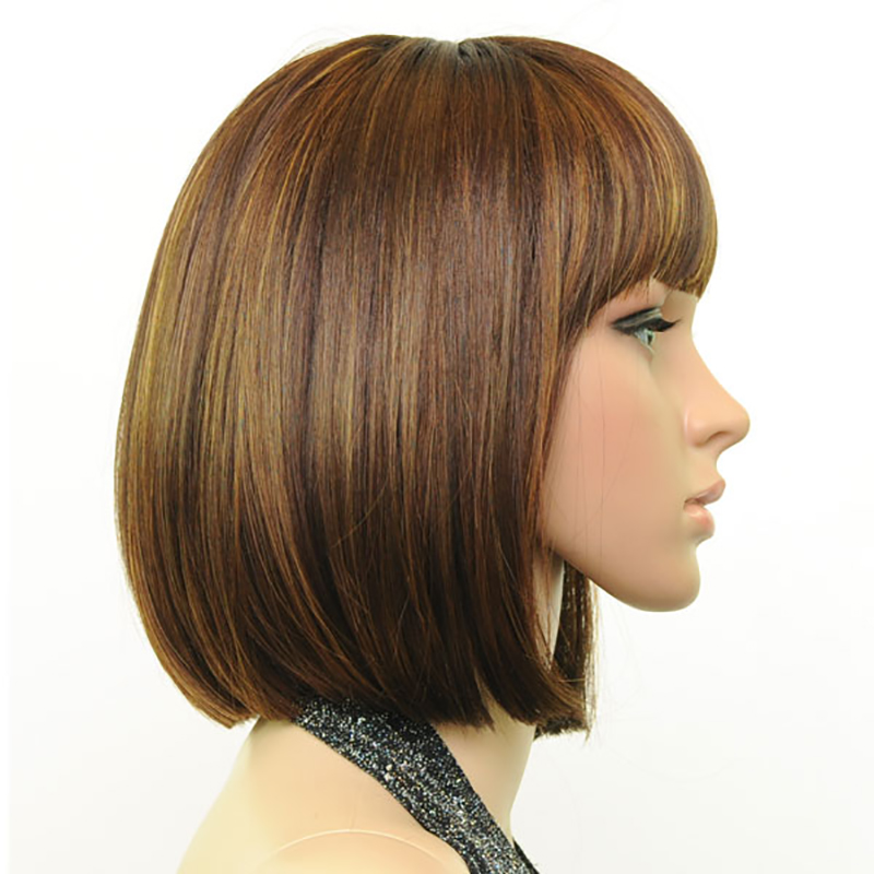 Hairjoy kvinnor syntetiskt hår peruk snygg lugg brun blandad kort rak peruk 3 färger tillgängliga