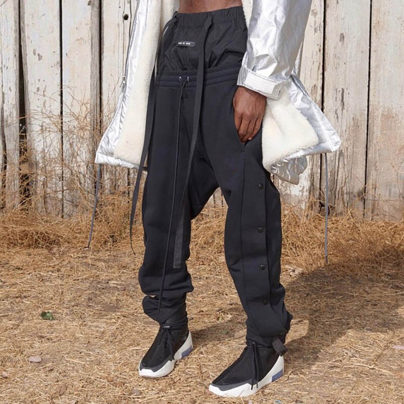 Pantalon de Jogging surdimensionné en coton pour homme, large, , sport, Jogging, gris, hiver, jambes amples, Baggy, Hip Hop: black / 2XL