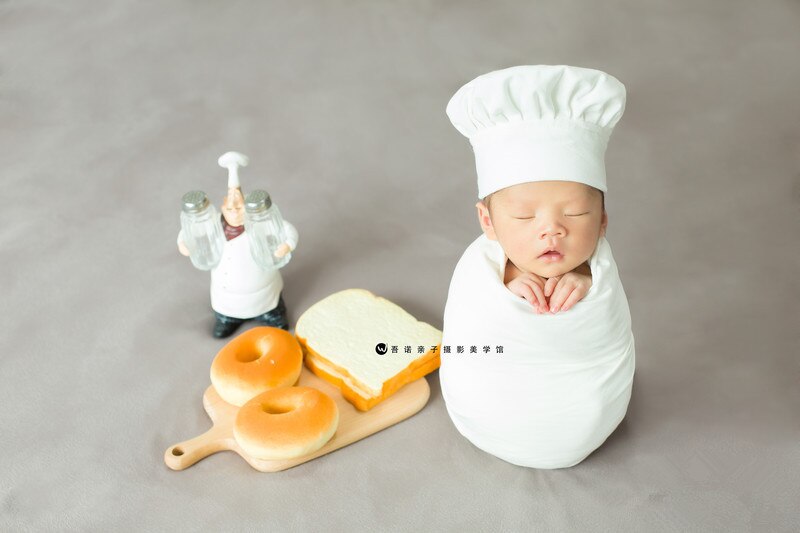 Newborn Photography Props Costume Little Chef Hat Photo Props for Bread Clothing Suit for Baby Girls Boys Photo Shooting Outfit