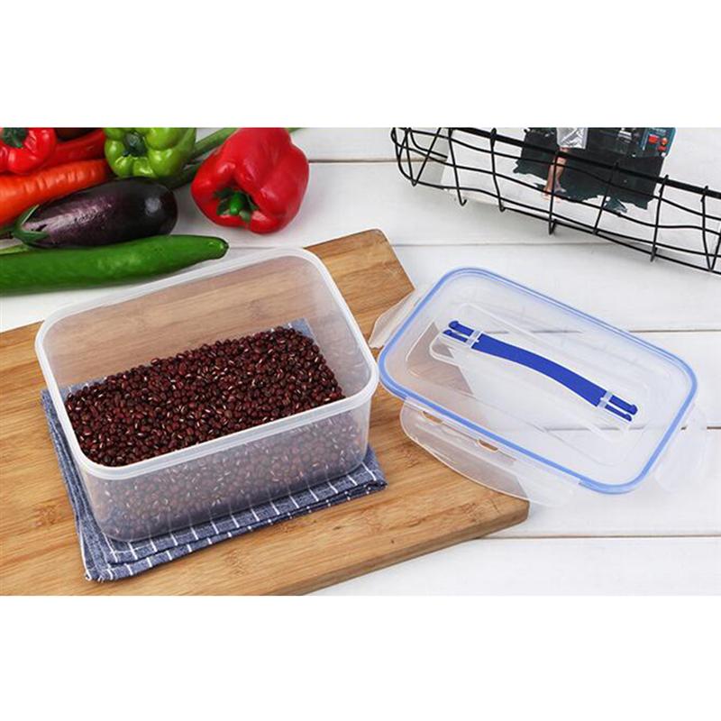 Portable Rectangular Sealed Box Container Food Fresh Keeping Single Layer Box Kitchen Storage Box With Handle