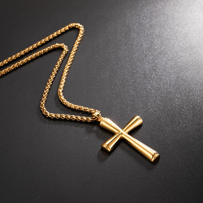 Valily Men's Simple Cross Pendant Necklace Stainless Steel Punk Christian Gold Cross Necklace Jewelry for Man Women