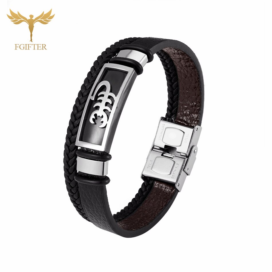 Rock Punk Lederen Manchet Armbanden Schorpioen Armband Voor Mannen Roestvrij Stalen Sieraden Accesorios Mujer Bangle Armband Sieraden: Silver Bangle / 17Cm