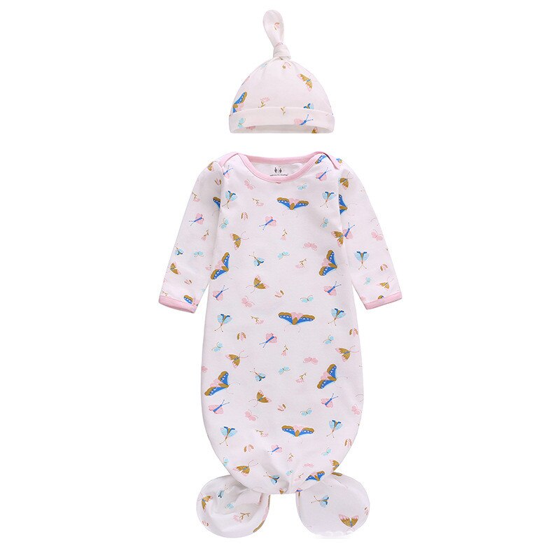 Saco de dormir anudado para bebé, ropa de dormir de algodón para el sueño de bebé recién nacido, de manga larga, con sombrero para niña y niño de 0 a 12 meses: butterfly