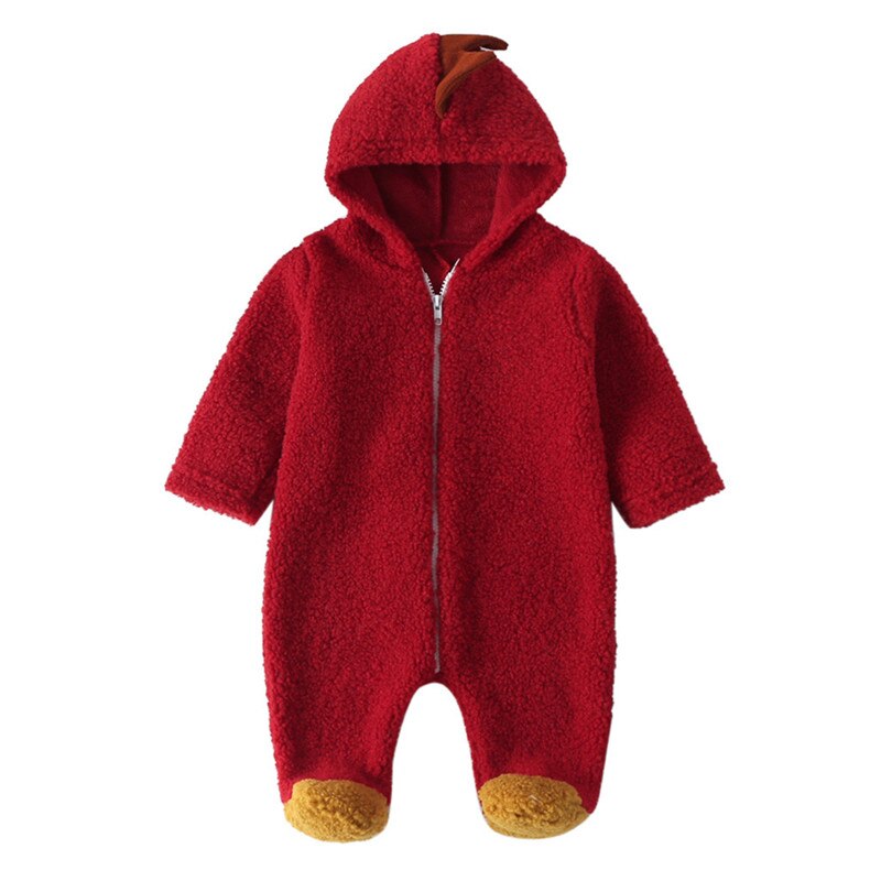 Baby Winter Jumpsuit Baby Baby Jongens Meisjes Cartoon Dinosaurus Fleece Hoodie Romper Kleding Jumpsuit #4D03: Rood / 12m
