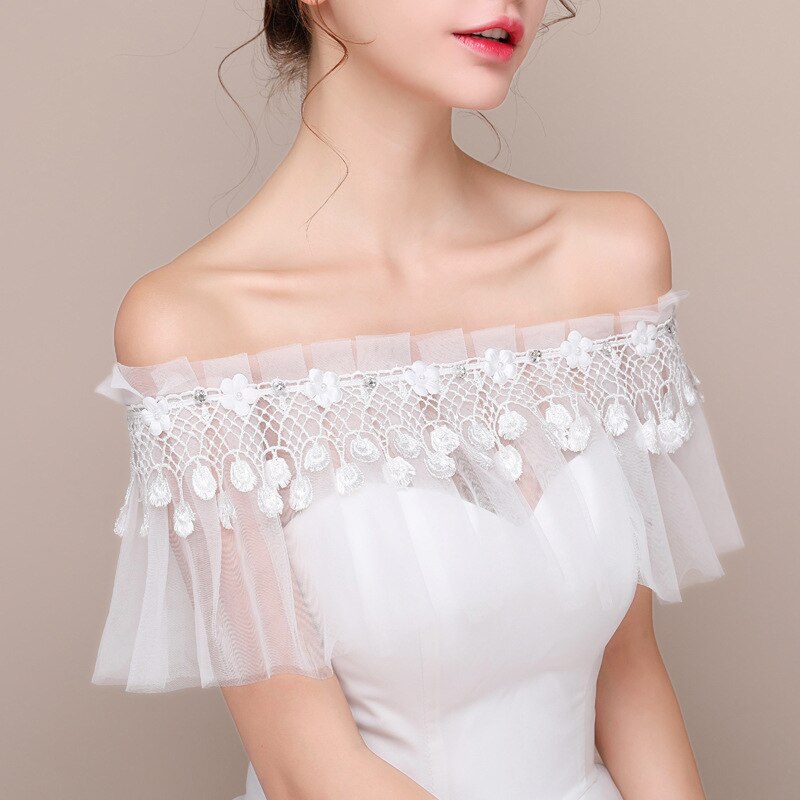 Chal de Novia de encaje con flores, accesorios de vestido de novia, hombros descubiertos, cuentas de cristal, novedad de primavera y verano de
