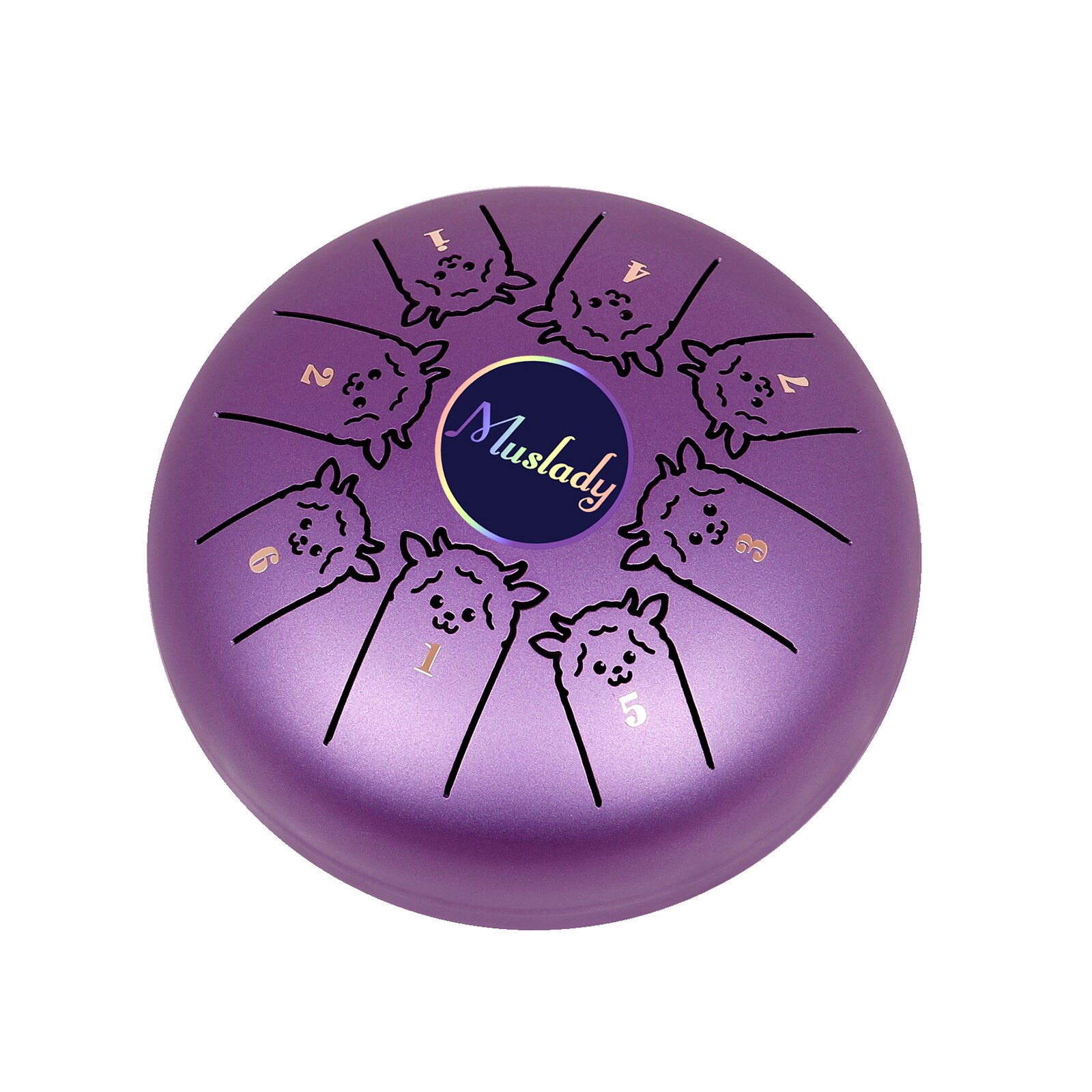 Muslady 5.5 Inches Mini Steel Tongue Drum 8 Notes C Key Handpan Drum Chinese Zodiac Patterned Tank Drum Percussion Instruments: Dark Purple