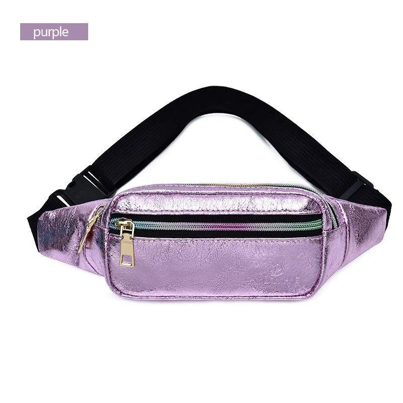 AIREEBAY Style Vintage femmes sac banane holographique PU cuir taille ceinture sacs Messenger sac à bandoulière sac de poitrine pour voyager: 4187purple