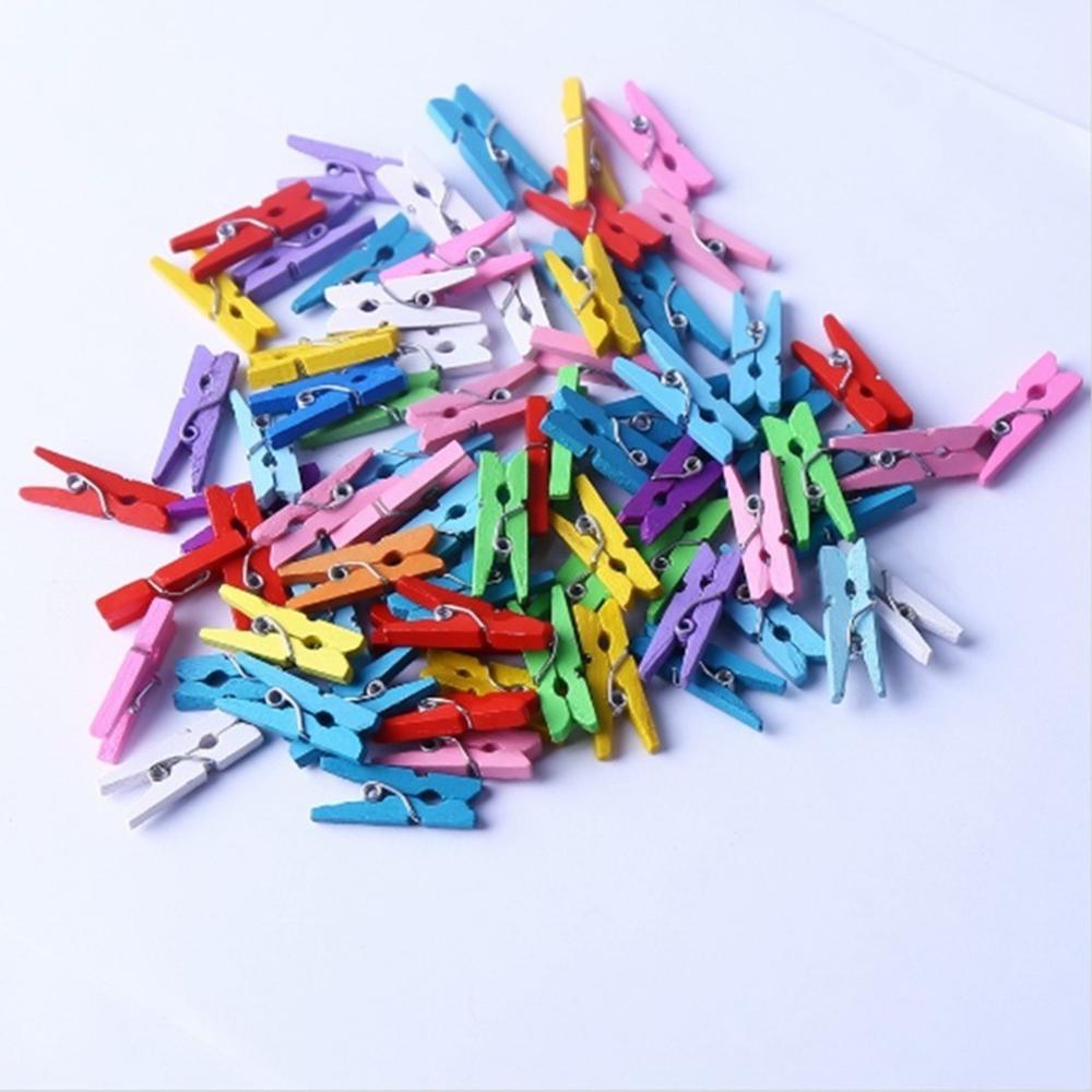 50Pcs Wasknijpers Gekleurde Mini Decoratieve Wasknijpers Houten Craft Clips Fotopapier Opknoping Voorjaar Clip Wasknijper: MULTI