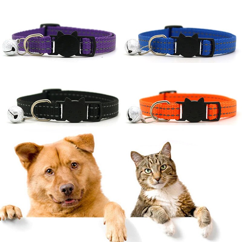Kattunge katt spenne hundehalsbånd med bjelle tegneserie sikkerhetsutbryter kjæledyrhalsbånd reflekterende nylon kjæledyr valp liten hundehalsring