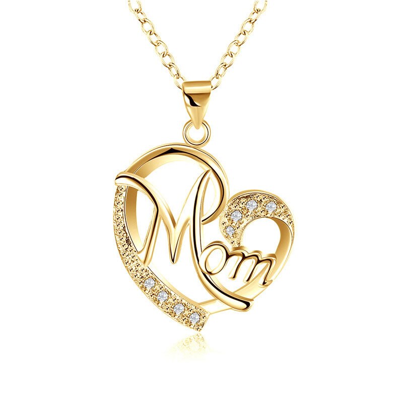 Love Mom Necklace Jewelry MUM Letters Heart Pendant Necklace Mother Day SMR88: Gold-color