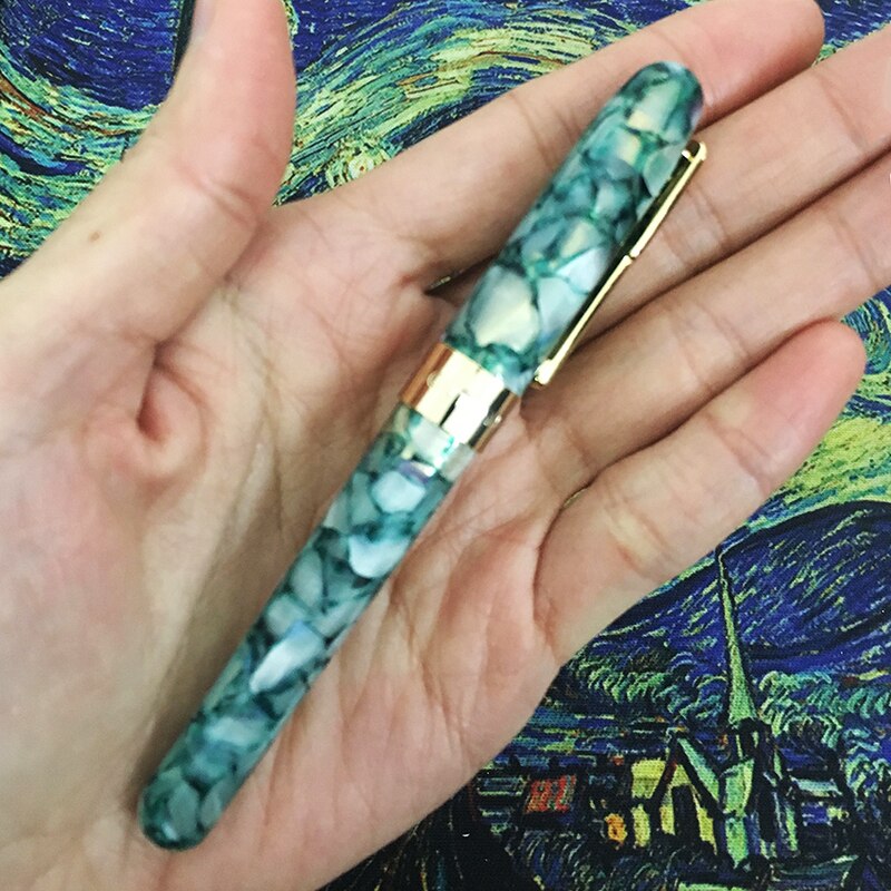 Montagut celluloid mini fyllepenn fargerik lommestørrelse gylden klips iridium finne nib 0.5mm skrivepenn