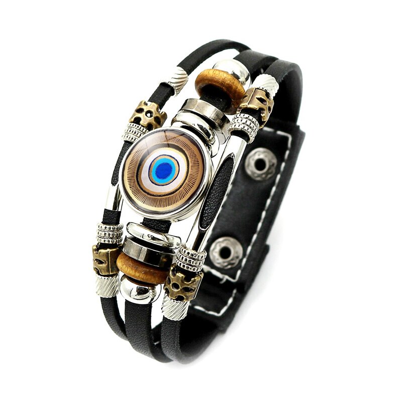 Lucky Turkse Evil Eye Armbanden Voor Vrouwen Sieraden Turkije Evil Ogen Drukknoop Handgemaakte Multilayer Weave Punk Lederen Armband: Style-10