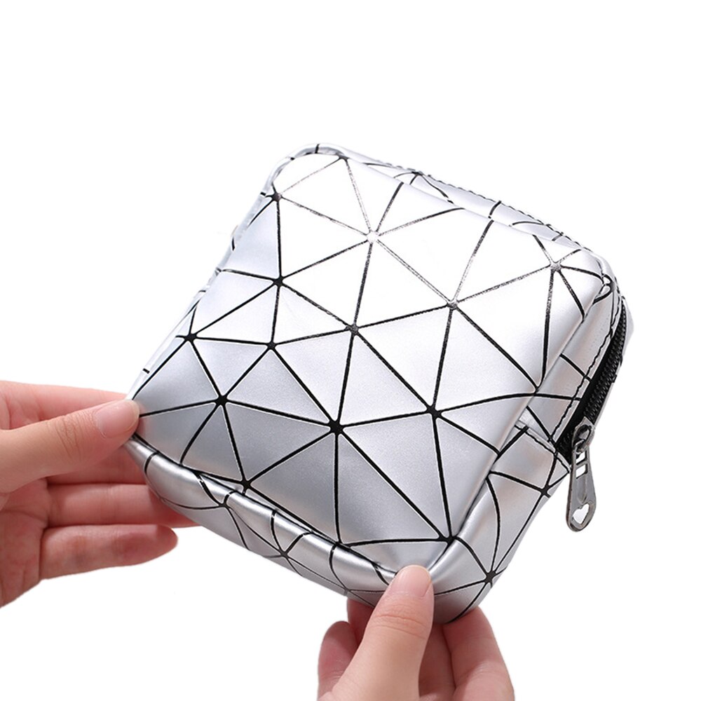 Portable Mini Storage Bag Multifunctional PU Leather Women Menstrual Rhombus Napkin Sanitary Organizer Masks Credit Card Bag: Red