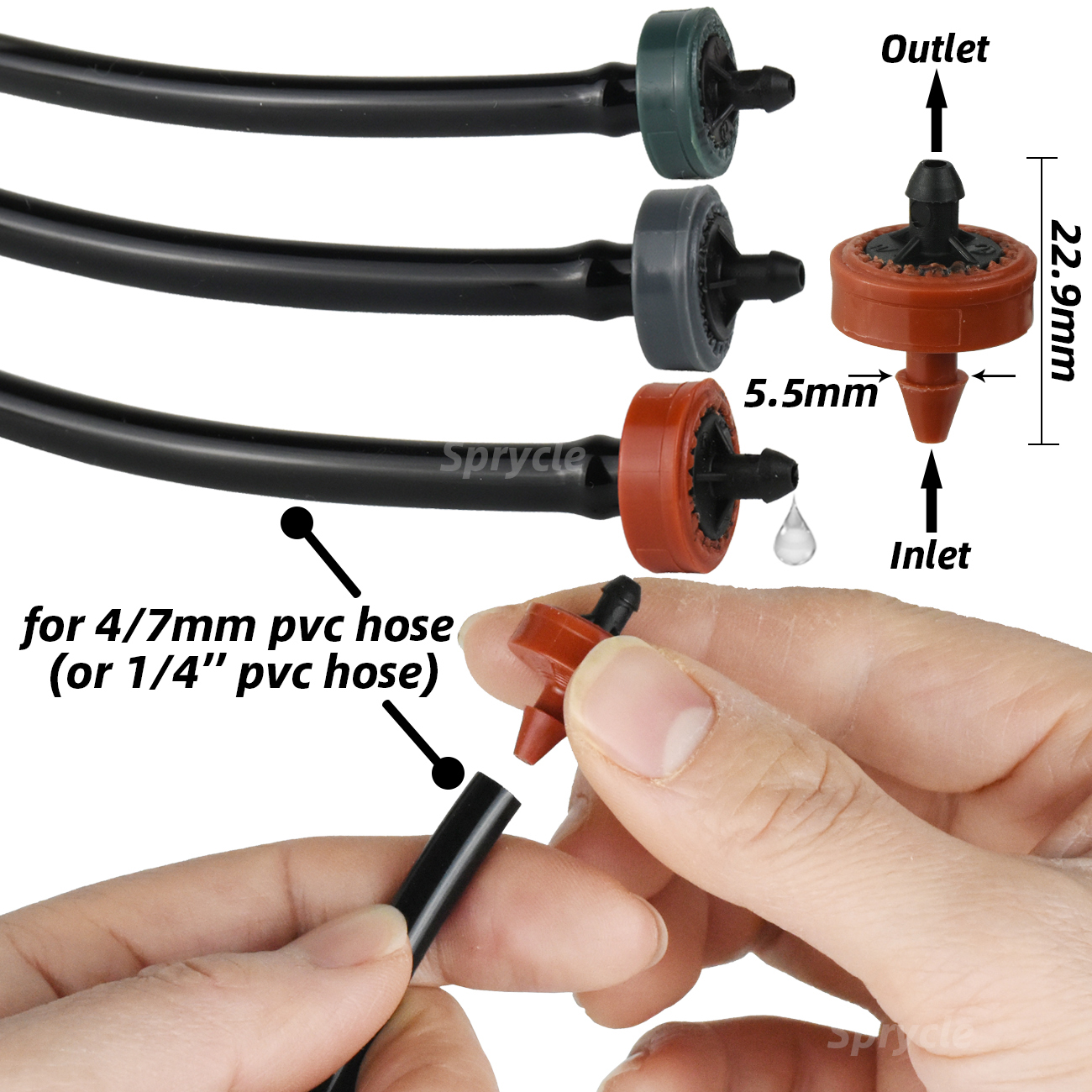 SPRYCLE 200X Tuin 2L 4L 8L Drukcompenserende Emitter Regulator Druppelirrigatie Vaste Stroom Druppelaar 4/7mm Slang Kas