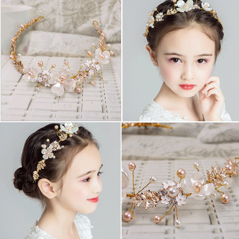 Accesorios para el cabello para niña y niño, corona de flores ajustable, diadema de flores, corona de perlas para la cabeza, accesorios coreanos para el cabello, tocados