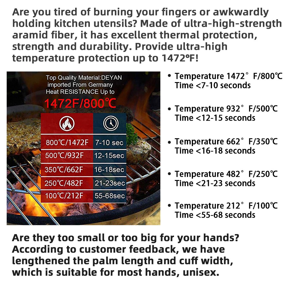 BBQ Grill Gloves High Temperature Resistance 800 Degrees Fireproof Heat Insulation Glove Cooking Baking Barbecue Microwave Oven