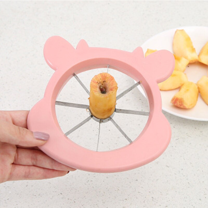Trancheuse à fruits en acier inoxydable, dessin animé mignon, artefact de fruits, outil de retrait du noyau, pratique, coupe facile, cuisine: Pink