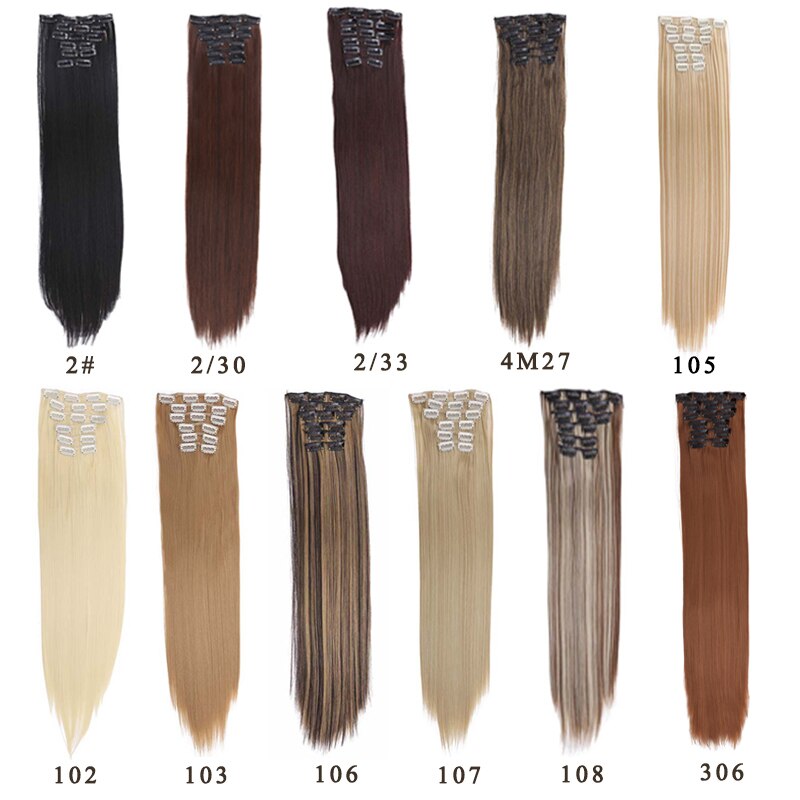 Dianqi Haar Clip In Synthetische Hair Extensions 22 Inch Steil Haar Clips Voor Vrouwen Pure Kleur Hoge Temperatuur Fiber