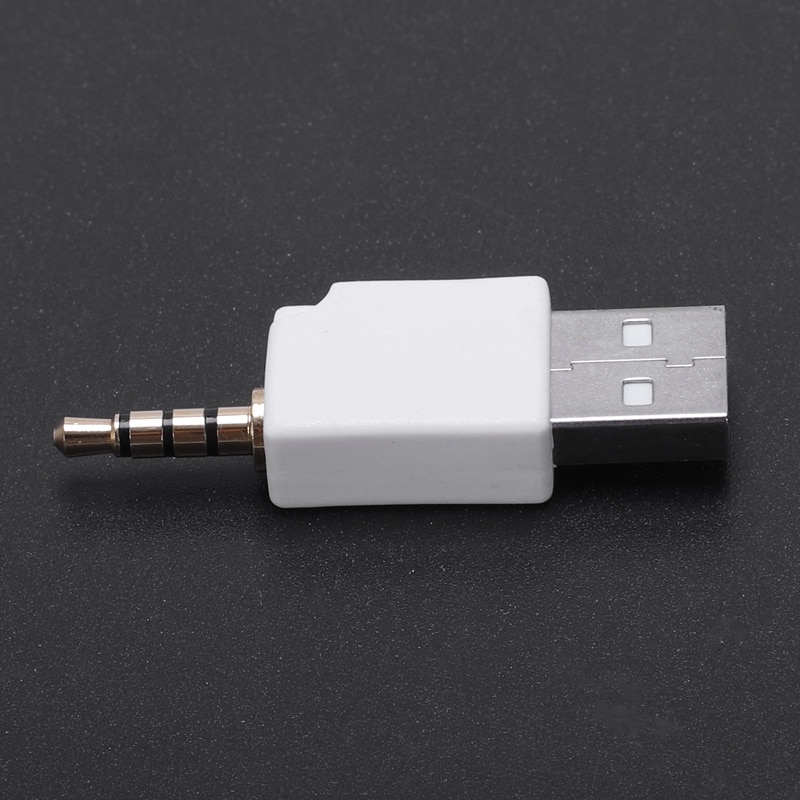 Vit usb 2.0 hane  to 3.5mm hane datasync laddare adapterkontakt för ipod shuffle 2nd 3rd