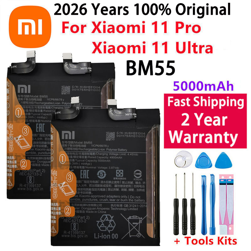 Batería Xiaomi 100% Original de 2025 años BP42 BM4X BM55 para Xiaomi Mi 11 Mi11 Lite / Mi 11 / 11 Pro / 11 Ultra batería de repuesto: Gris