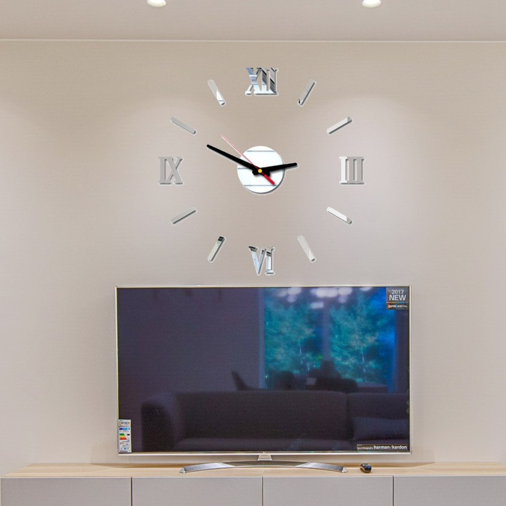 3D Zauberstab Aufkleber Uhr DIY Stumm Moderne Kunst Wohnkultur Einfache Nützlich Funktionieren Acryl Spiegel Zauberstab Aufkleber Uhr Wohnzimmer: Silber-