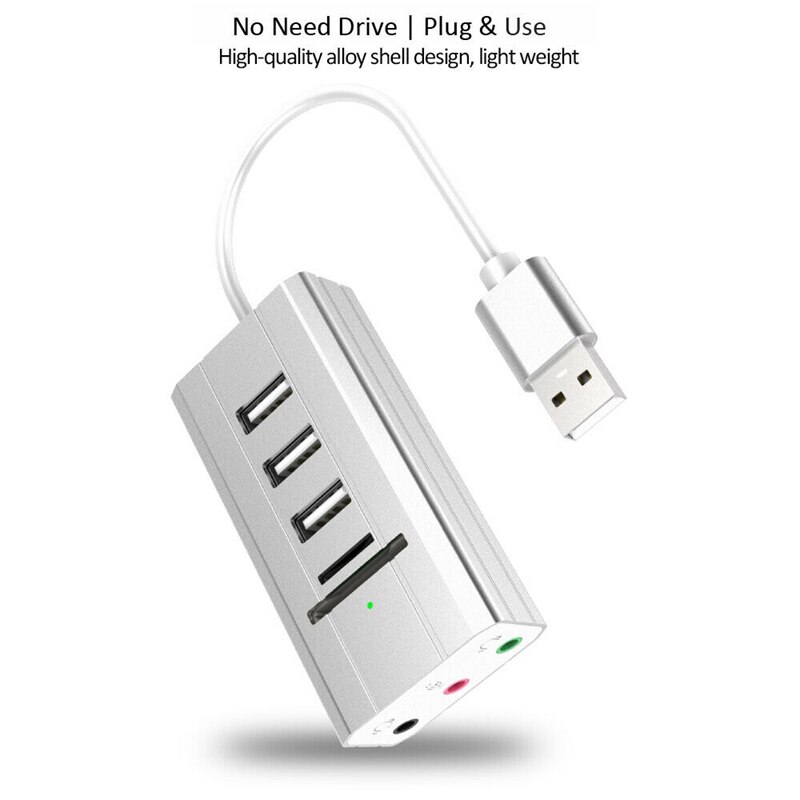3 USB Hub External Sound Card AUX Microphone Headset Adapter TF SD for Laptop PC
