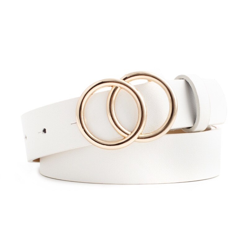 Kvinder guld sort sølv stor dobbelt ring cirkel spænde bælte linning kvindelige dame brede læderremme bælter til jeans: Stil 3 hvid