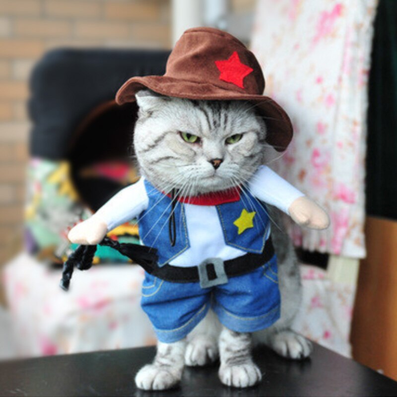 Grappige Kat Kleding Voor Kat Kostuum Kleding Dressing Up Kat Kostuum Pak: Cat Cowboy Outfit / L