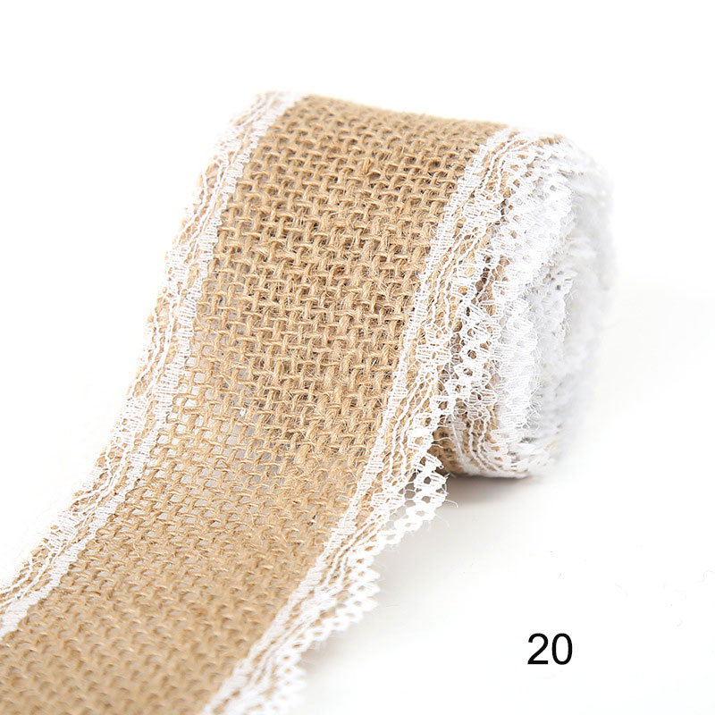2M/Roll Natuurlijke Jute Grof Linnen Lint Wit Kant Bruiloft Verjaardag Kerst Decoratie Diy Ambachten Retro Verpakking lint