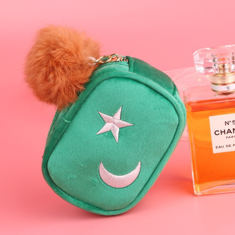 Dziewczyny monety kiesy jednolity kolor wykwintne haftowane gwiazdy zamek błyskawiczny kosmetyki szminka monety kiesy pluszowy wisiorek przenośne monety kiesy: zielony