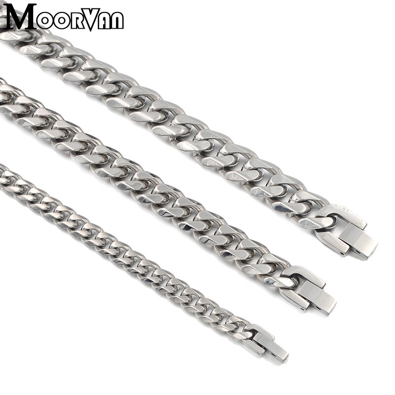 Moorvan 7mm/10mm/13mm men&#39;s necklace six flat curb buban stainless steel chain jewelry for party cool punk man jewelry