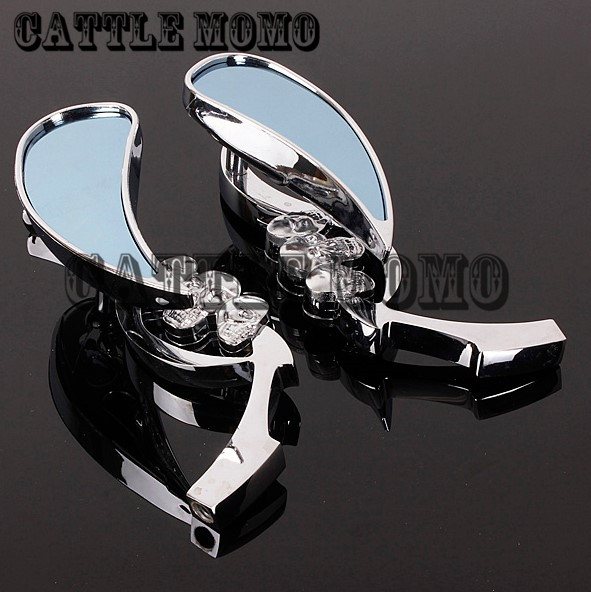 Chrome Motorcycle Rearview Side Mirrors 10mm Teardrop Skull Mirrors For Harley Softail Dyna Chopper Bobber Road Glide King