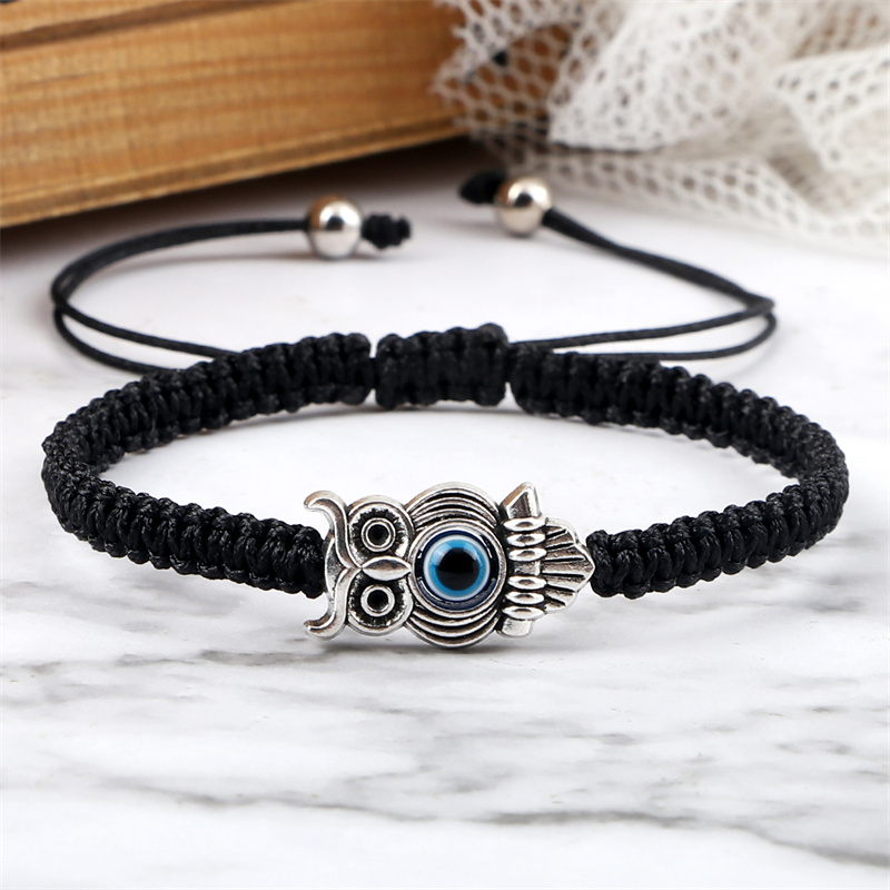 Pulsera ajustable de ojo de la suerte para hombre y mujer, brazalete trenzado de cuerda de hilo rojo hecho a mano, amuleto de búho, joyería de la amistad