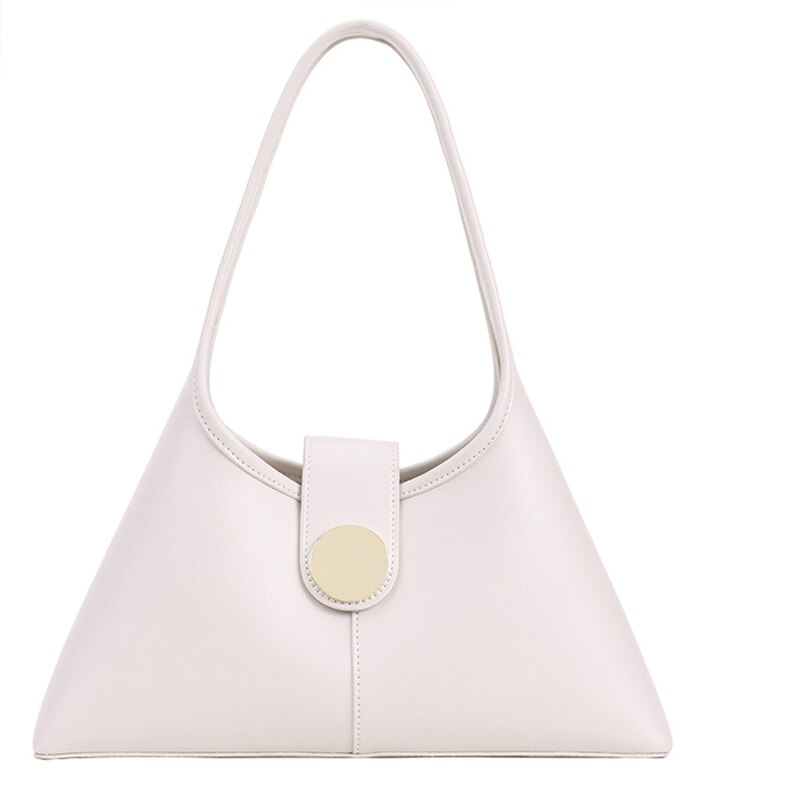 French Style Women's Underarm Small Handbags Simple Single Shoulder Bags Hasp Solid Leather Female Spring Trendy Bags: white large