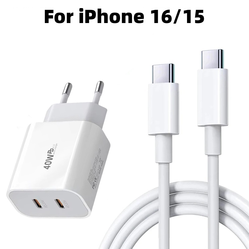 Para Apple Original 40W tipo C cargador rápido para iPhone 16 15 14 13 12 11 Pro Max Plus PD Cable de carga cargador accesorios de teléfono: UE